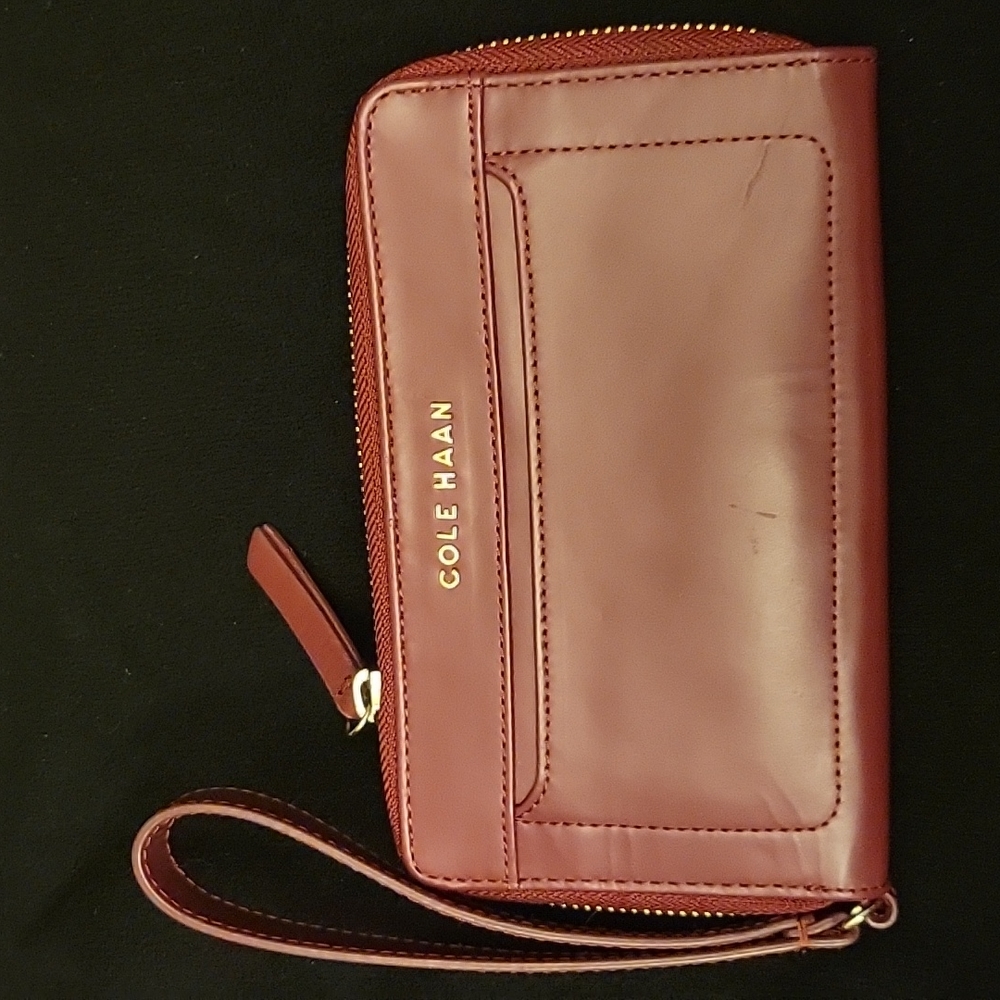 COLE HAAN Leather Zip Around Wristlet